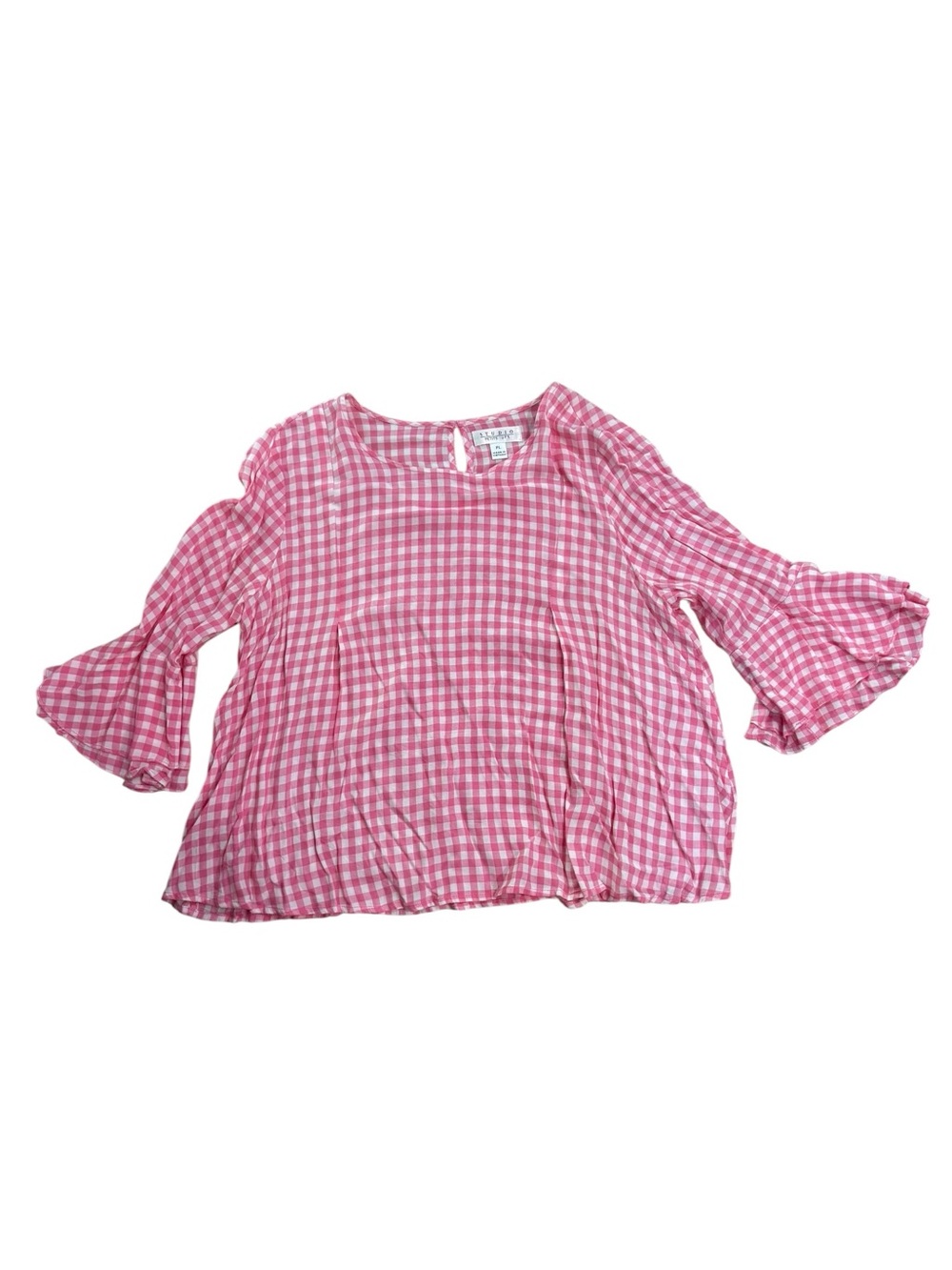 Studio by JPR Gingham Blouse with Flared Ruffle Sleeves pink/white Size PL